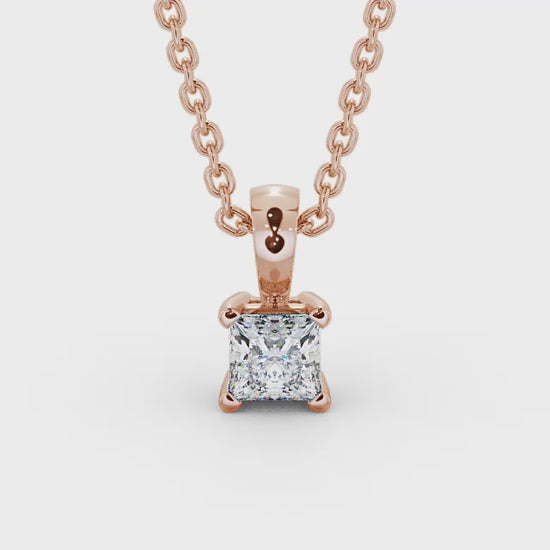Solitaire Cushion lab grown diamond pendant in rose gold