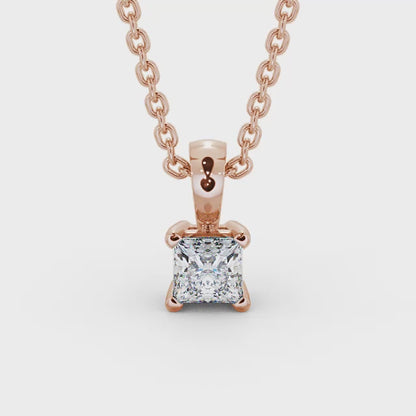 Solitaire Cushion lab grown diamond pendant in rose gold