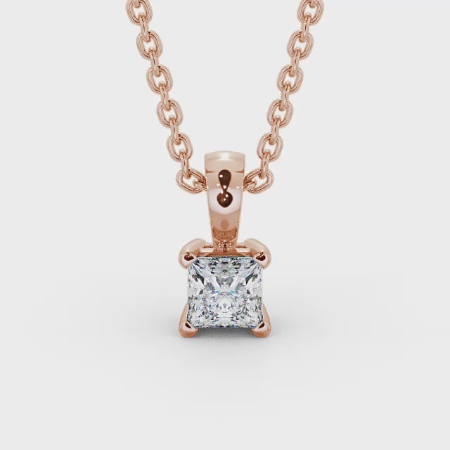 Solitaire Cushion lab grown diamond pendant in rose gold