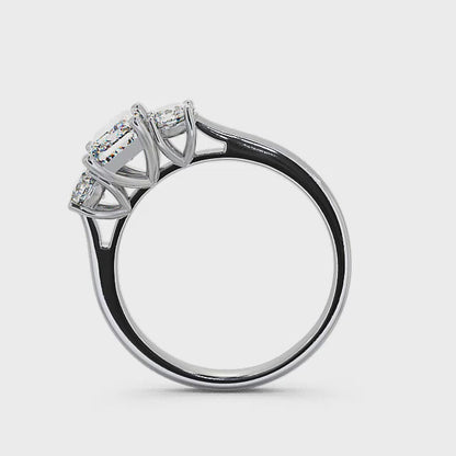 Emerald and round cut lab-grown diamond trilogy engagement ring in white gold