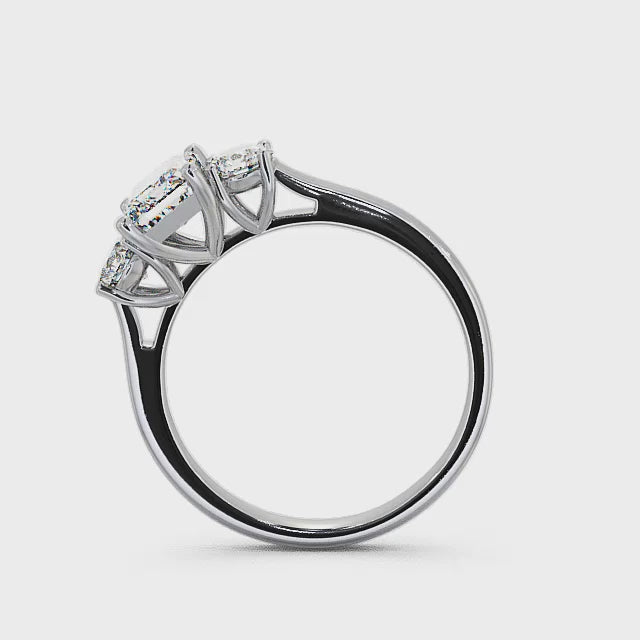 Emerald and round cut lab-grown diamond trilogy engagement ring in white gold