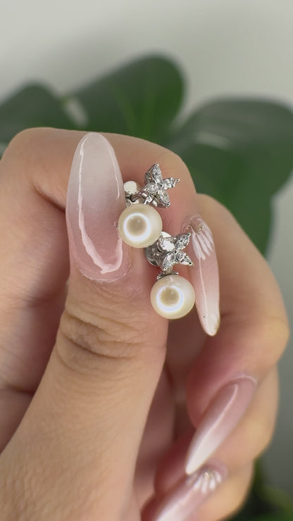 Floral Diamond & Freshwater Pearl Earrings