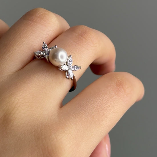 floral diamond ring with pearl marquise