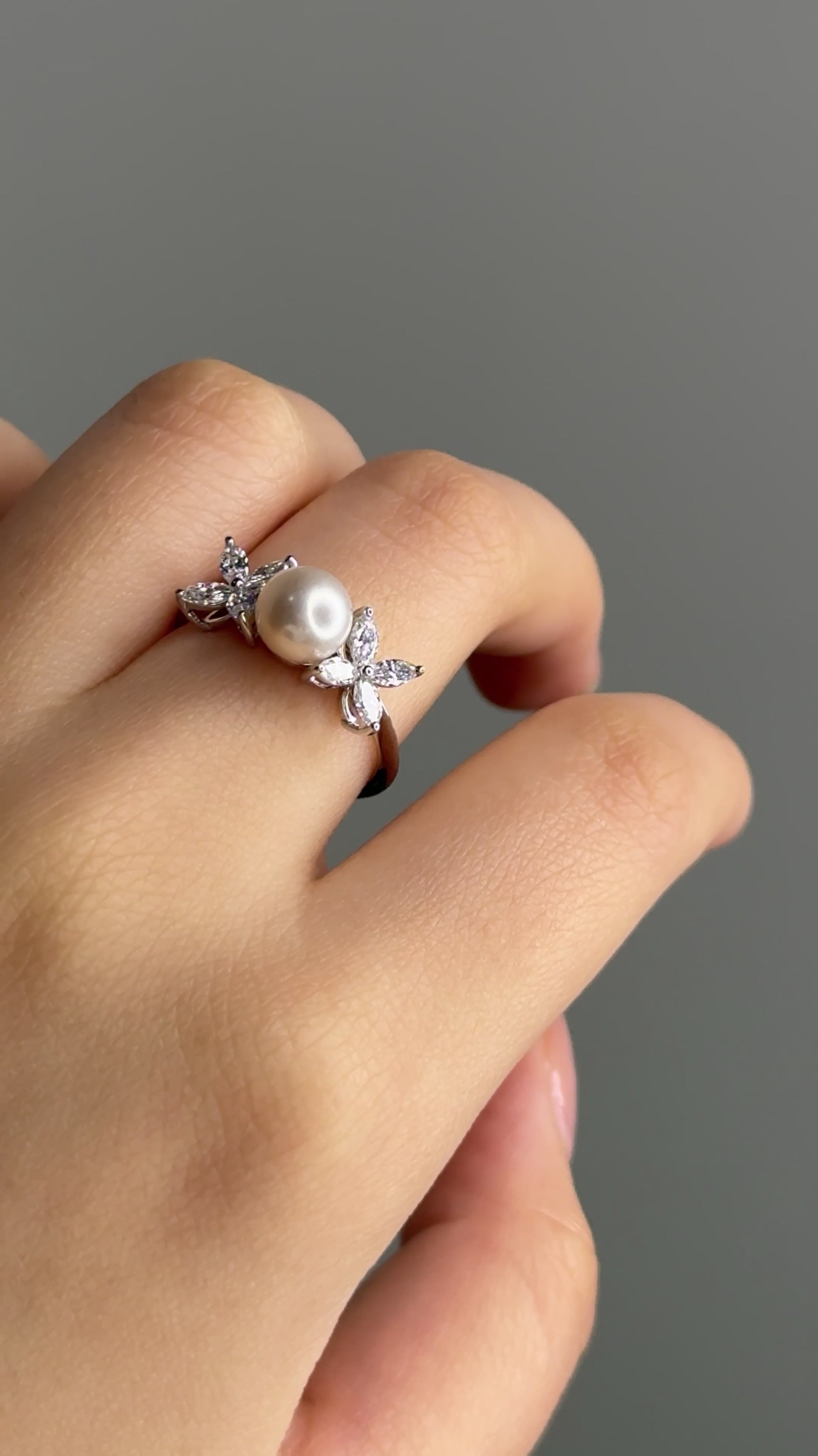 floral diamond ring with pearl marquise