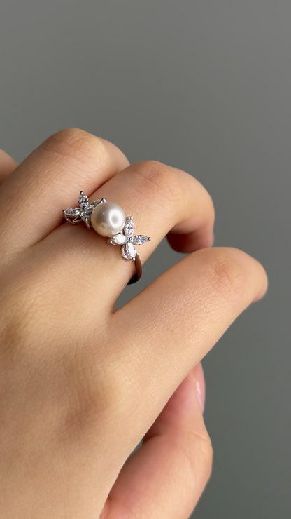 floral diamond ring with pearl marquise