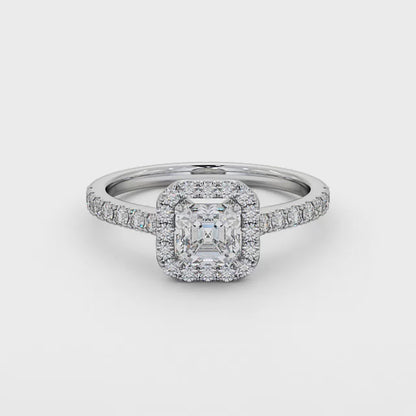 Halo Asscher Diamond Ring | 18K Solid Gold