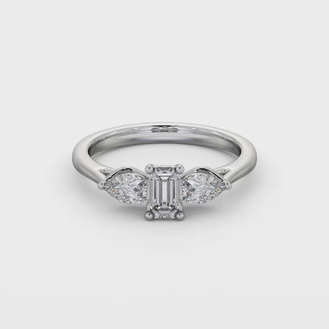 Emerald and pear Trilogy lab grown Diamond ring in white gold 