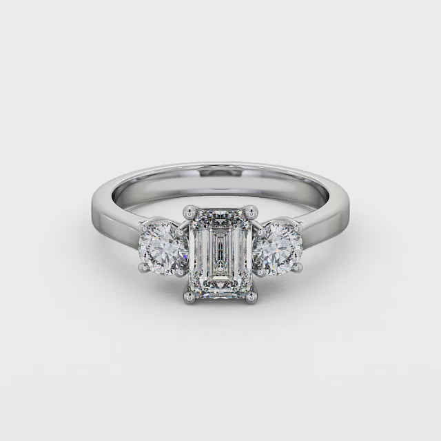 Emerald and Round Trilogy lab grown diamond ring