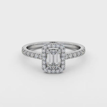 Halo Emerald Diamond Ring | 18K Solid Gold