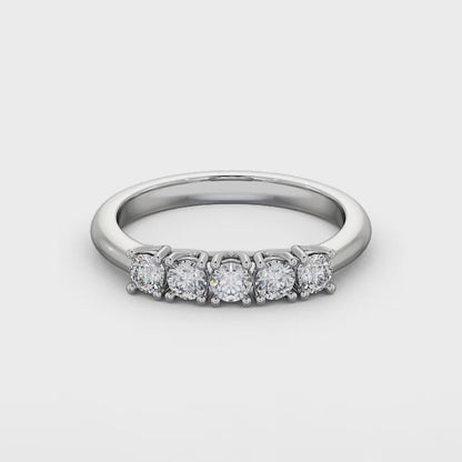 Half Eternity 5 Stones Round Diamond Ring | 18K Solid Gold